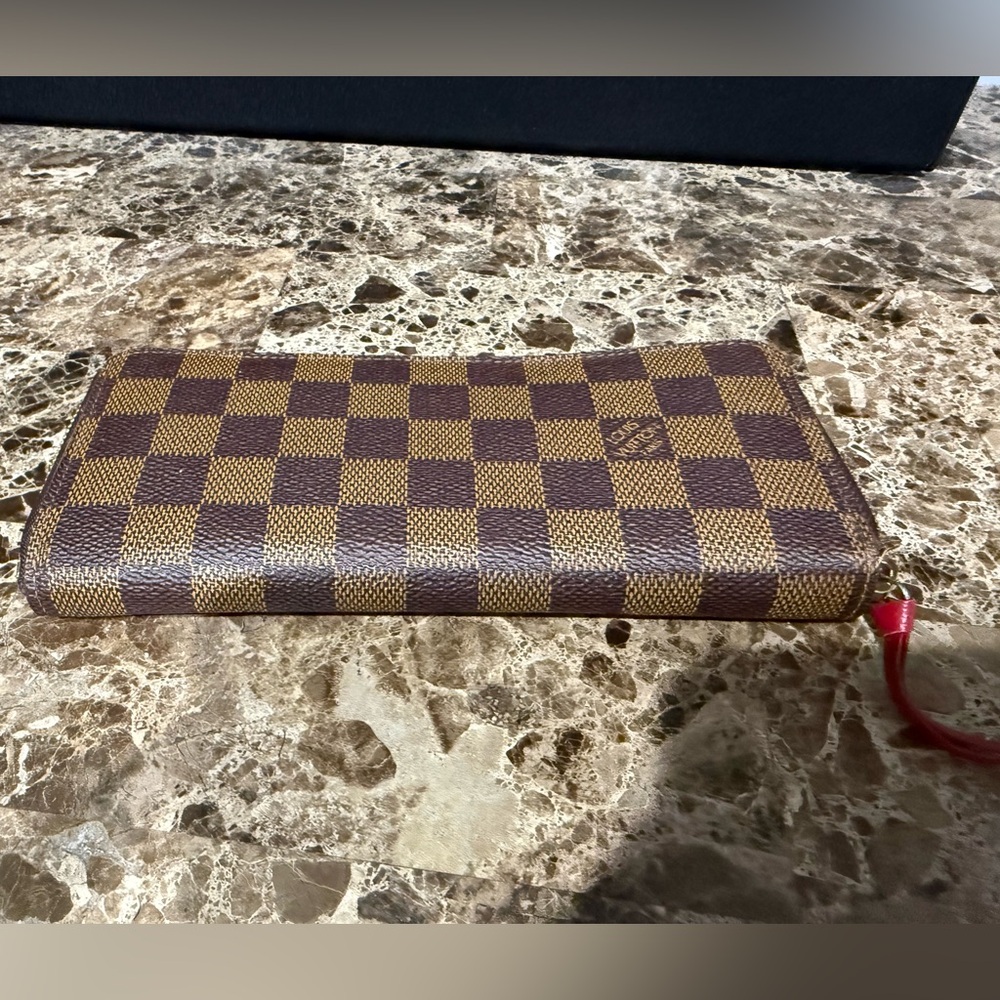 Louis Vuitton Clemence Damier Ebene Brown Leather Wallet